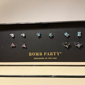 Bomb Party Earring Set with Purple and Blue Stones